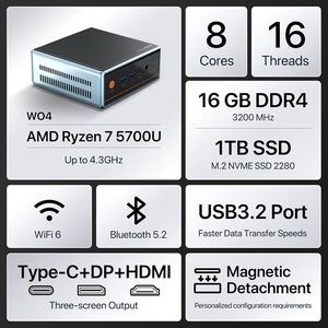Mini PC économique avec processeur AMD Ryzen 7 <span class=keywords><strong>5700U</strong></span> Wifi 6.0 BT5.2, R5 5500U, DDR4 16 Go, SSD 1 To, pour jeux, compatible Windows 11 Pro/Linux - Product Image 2