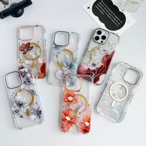 त्वचा-महसूस क्रिस्टल फ्रेम रंगीन छोटे सितारे + रेशम स्क्रीन सोने के चुंबकीय रिंग सेल फोन केस - Product Image 1