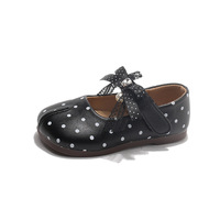 Chaussures Princesse à Nœud Papillon à Pois Style Coréen en Cuir Façon French Style pour Filles, Fermeture Velcro, Semelle Extérieure en Caoutchouc Antidérapante, Coupe Basse