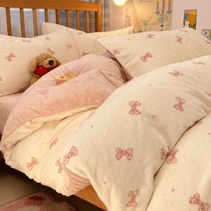 Mùa Đông Dày San Hô Flannel Sữa Lông Cừu In Thiết Kế Mới Nhung Duvet Cover Bộ Đồ Giường Bao Gồm Bốn Mảnh Bộ - Product Image 4