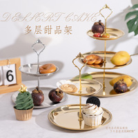 Plateau à dessert écologique Yolecen à 3 niveaux, plat à bonbons, support à gâteau en acier inoxydable, plat à sucre, assiettes à fruits secs pour Noël