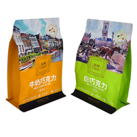 LT Papier d'aluminium refermable imprimé sur mesure pour chocolat et snack Ziplock Sac d'emballage carré en plastique à fond plat scellé sur huit côtés