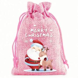 Bolsa de yute navideña de alta calidad con cordón y logotipo personalizado, la más vendida al por mayor, saco de Papá Noel colorido - Product Image 4