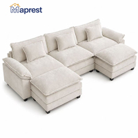 Canapé moderne en bois massif rembourré en forme de U, sièges spacieux, coussins de dossier doux, coussins d'assise épais, confort nuageux pour villa