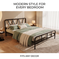Base de Cama Metálica Moderna y Resistente con Cabecera, No Requiere Somier, Muebles para Dormitorio u Hotel, Tamaño Completo, Estructura de Cama de Hierro Duradera