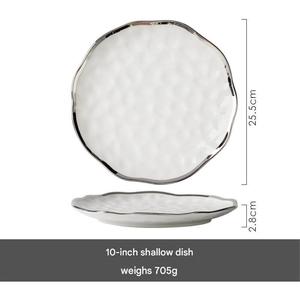 Service <span class=keywords><strong>de</strong></span> table en céramique martelée blanche moderne, vaisselle <span class=keywords><strong>de</strong></span> luxe sous glaçure avec bordure argentée pour restaurants créatifs et haute couture - Product Image 2