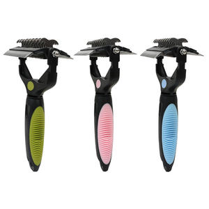 Commercio all'ingrosso della fabbrica in Silicone manico PP + TPR materiale doppio lato Pet nodo aperto pettine cane gatto sicuro Dematting Grooming pettine - Product Image 3