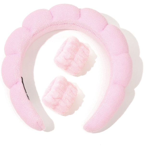 แถบคาดศีรษะ + สายรัดข้อมือ2เส้น-ชุดสีชมพูอ่อน