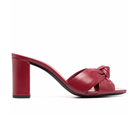 Mules Élégantes Bordeaux à Talon Carré Personnalisable pour Femme, Sandales à Gros Talon Nœud et Chaussures à Talon Haut Confortables