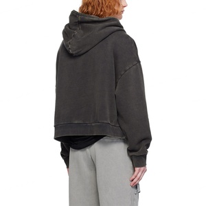 TOPSHOW High Quality Drop Shoulder French Terry 100% Cotton Hoody Stringless Blank Cropped Acid Wash Full <b>Zip</b> <b>up</b> <b>Hoodie</b> Men - Product Image 2