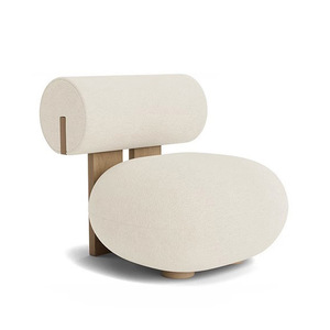 Poltrona Singola Multifunzionale in Legno Massello Stile Crema, Design Wabi-sabi Mid-Century Moderno, con Schienale Imbottito in Lana d'Agnello per Soggiorno - Product Image 5
