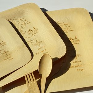 Bamboo Plates Cutlery <b>Set</b> <b>Square</b> Natural Biodegradable For Takeaway - Product Image 1