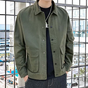 Chaqueta Bomber de Primavera para Hombre, Color Sólido, Cierre de Botón, Estilo Casual, Ecológica, Estilo Harajuku, Cuello Camisero - Product Image 3