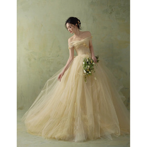 Wedding Dress Strapless High Waist Ball Gown Tulle Netting Simple Forest Style With Train For Photography - Product Image 5