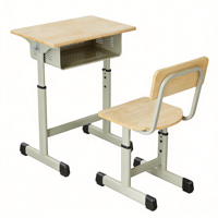 Ensemble bureau et chaise ergonomiques pour étudiants avec grand tiroir et support pour casque, cadre chromé réglable en hauteur, mobilier scolaire