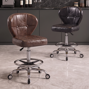 Sillón de Barbero Hidráulico de Cuero Marrón con Ruedas y Respaldo Reclinable para Barbería y Salón de Uñas - Product Image 3