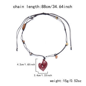 新款时尚秋冬心形吊坠长毛衣绳链耳坠陶瓷手工编织男女通用长项链可定制 - Product Image 6