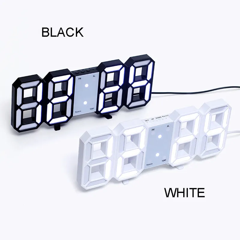 3D LED Tisch Wanduhr Digital Timer Nachtlicht Uhr Wecker für Lager Büro Wohnzimmer 12/24H Helligkeit einstellbar