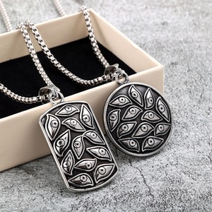 สร้อยคอจี้สแตนเลสสำหรับทุกเพศสไตล์พังก์ลายตาปีศาจดีไซน์เรขาคณิตแบบอสมมาตรเครื่องประดับแฟชั่น - Product Image 1