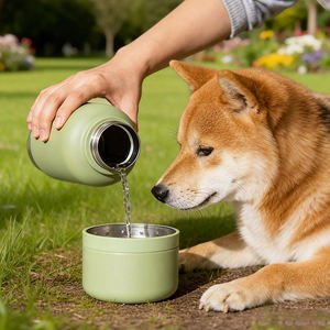 Bouteille d'eau pour animaux de compagnie de 32 oz en acier inoxydable, bouteille isolée sous vide avec bol pour chien amovible et double couvercle pour boire en extérieur - Product Image 2