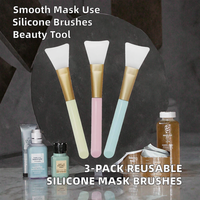 Lot de 3 pinceaux applicateurs de correcteur de teint en silicone, taille standard, réutilisables, pour masques de boue, soins de la peau, application cosmétique non poreuse