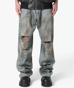 Jeans en denim déchiré à coupe ample avec panneaux et patchs, lavage à la boue <span class=keywords><strong>bleu</strong></span> vintage, design personnalisé Balenciasgaed pour hommes, nouveau modèle 2026 - Product Image 1