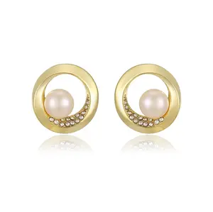 YM earring-1004 Xuping jewelry elegant delicate pearl set diamond round 14K gold versatile women's earrings