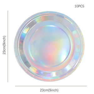 Phong cách hiện đại <span class=keywords><strong>Laser</strong></span> óng ánh bạc dùng một lần Bộ đồ ăn thiết lập cho đám cưới trang trí và sắp xếp bao gồm khay giấy cup - Product Image 5
