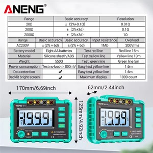 Testeur numérique de résistance d'isolement et de terre ANENG MH14 AC 200Vrms, voltmètre mégohmmètre, équipement IP55, garantie 3 ans - Product Image 5