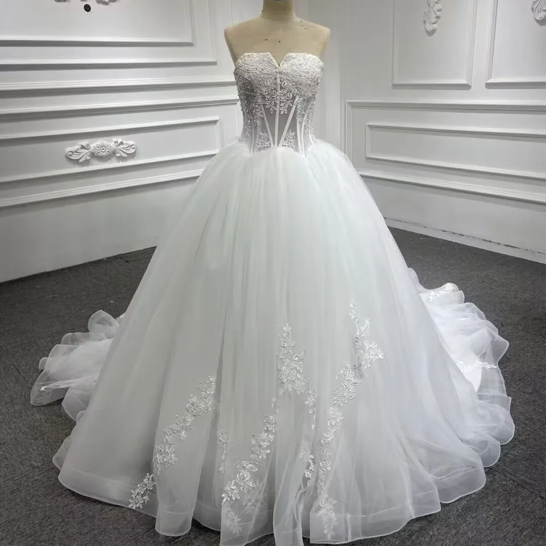 QUEENSGOWN factory supply ivory bridal party gowns fancy beaded embroidery ball gown Mermaid fancy bridal gown