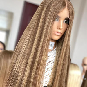 Long 26 pouces ventilé droite cheveux européens Transparent dentelle avant perruques juives Super légère couche marron faits saillants couleur - Product Image 1