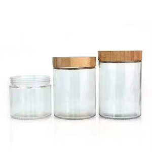 Clear Round <b>Big</b> Capacity <b>Glass</b> Cosmetic <b>Jars</b> for Cream with Bamboo Lid - Product Image 3