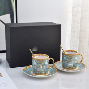 Nouveau produit : Ensemble de 2 tasses à café en céramique, motif banane nordique, tasses et soucoupes en porcelaine pour café et thé - Product Image 2