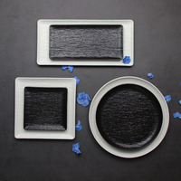 Vaisselle de Restaurant, vaisselle noire et blanche, porcelaine, service de table japonais, assiettes à Sushi rectangulaires pour Restaurant d'hôtel