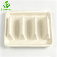 SUMKOKA 245mm Plateau de service pour tacos en pulpe de bagasse de canne à sucre sans PFAS, micro-ondable, 3 cavités, compostable