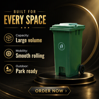Poubelle carrée de 240 L, bac à déchets mobile avec couvercle, conteneur à ordures à roulettes pour parc, jardin, trottoir