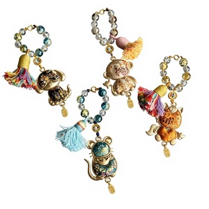 Chinesischer Tierkreis-Anhänger mit Brokat-Quaste, Schlüsselanhänger, Auto-Anhänger, Taschen-Charm, Geschenk - Product Image 2