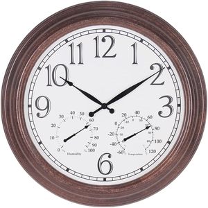 Jam Dinding Logam 18,<span class=keywords><strong>5</strong></span> Inci dengan Termometer Higrometer Stasiun Cuaca Luar Ruangan Dalam Ruangan Besar Jam Dekoratif untuk Taman Teras - Product Image 1