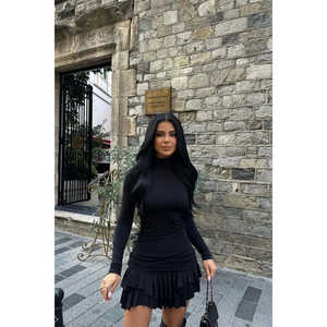 Robe trapèze noire à manches longues pour femmes de bureau, élégante, florale, unie, luxueuse, col carré, du XS au 6XL, pour clubs, journées décontractées, printemps - Product Image 3