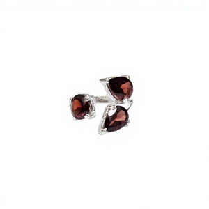 Handmade 925 Sterling <b>Silver</b> Three <b>Garnet</b> Gemstone Open <b>Ring</b> Adjustable Designer Jewelry for Wedding Party Wear - Product Image 3