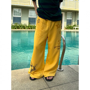 Yellow Cartoon Graffiti Sweatpants Loose Fit Casual <b>Trousers</b> <b>Elastic</b> <b>Waist</b> Printed Pants for Men - Product Image 1