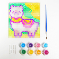 Kit d'apprentissage de la peinture au point de croix avec tableau de dessin en matériau GPPS, peinture acrylique 8 couleurs et 1 pinceau pour enfants de 3 ans et plus