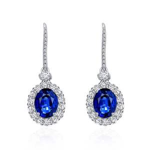 Gioielli di lusso in argento 925 sintesi di gioielli da sposa blu zaffiro taglio ovale 7mm * 9mm 925 orecchini in argento Sterling - Product Image 1