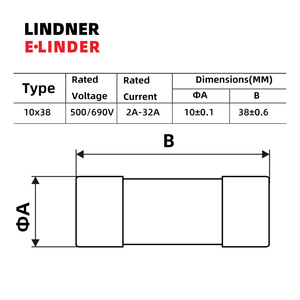 Fusible cylindrique basse tension 10*38mm gG GL Classe 500V AC RT18 2A 4A 6A 8A 10A 12A 16A 20A 25A 32A Marque <span class=keywords><strong>LINDNER</strong></span> - Product Image 4