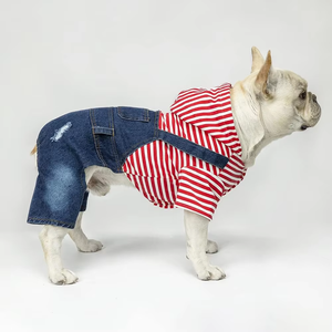 Sudadera con Capucha de Mezclilla para Perros, Linda Chaqueta Azul Clásica de Primavera para Perros Pequeños y Medianos, Diseño a Cuadros - Product Image 4