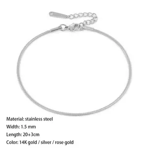 4MM 14K Gold Plated Stainless Steel Waterproof Figaro Twist Flat Snake Chain Link Anklet Bracelets For Women Men Foot Jewelry