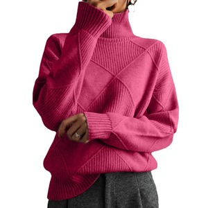 Nueva moda Coreana <span class=keywords><strong>de</strong></span> cuello alto con patrón <span class=keywords><strong>de</strong></span> <span class=keywords><strong>rombos</strong></span> suéter <span class=keywords><strong>de</strong></span> punto <span class=keywords><strong>para</strong></span> <span class=keywords><strong>mujer</strong></span> Color sólido elegante suéter <span class=keywords><strong>de</strong></span> viajero suelto largo - Product Image 6