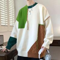 Pull-over pour homme, coupe ample, col rond, tricoté, décontracté, avec motif, style printemps, chaud, confortable, manches longues