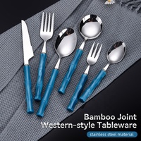 Ensemble de couverts à poignée en forme de bambou en gros d'usine pour restaurant, hôtel, camping, mariage, ensemble de couverts vintage en acier inoxydable