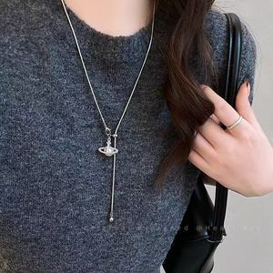 Sweater Chain Titanium Steel Pull-Out Necklace Adjustable Earth Globe Pendant Daily Wear Autumn Winter Accessory - Product Image 2
